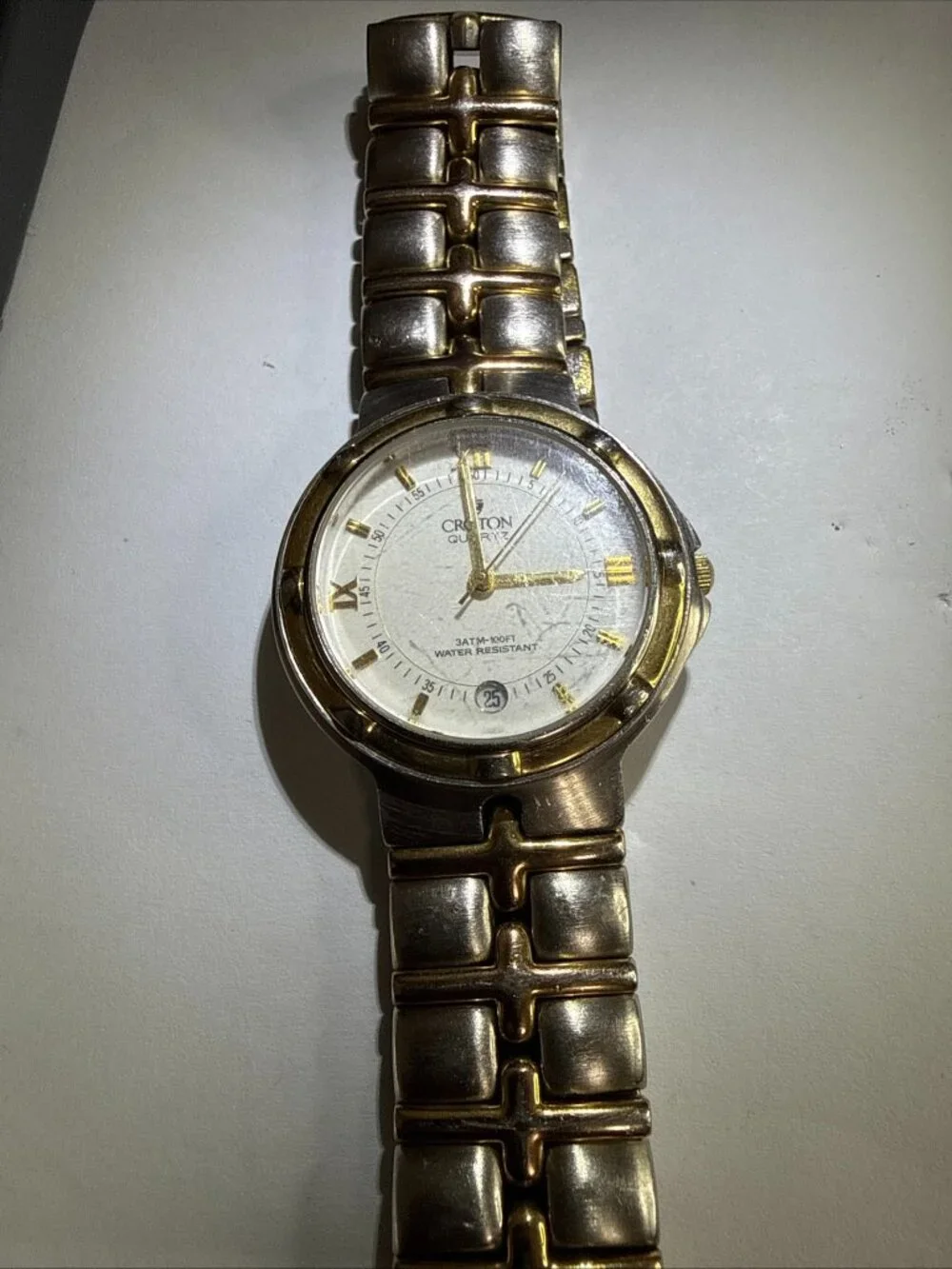 Vintage Croton Quartz Miyota 23K Gold Plated watch Silver/Gold Tone - Mens Works